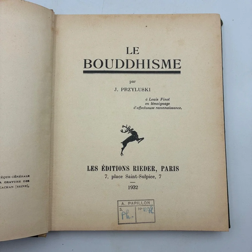 Le Bouddhisme Jean Przyluski 1932 French Edition Les Editions Rieder Hardcover